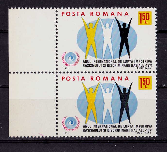 RO 1971 LP 755 &quot;Anul int. impotriva rasismului si discriminarii&quot;,pereche V , MNH