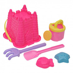 Set de joaca pentru nisip la plaja, Galetusa Castel si accesorii, Roz