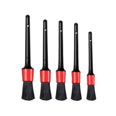 Set 5 pensule pentru Detailing si curatare interior-exterior auto, dimensiuni diferite, Negru-Rosu