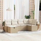 VidaXL Set de canapele pentru grădină cu pernă 6 pcs Bej Rattan poli 3360512