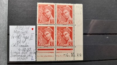 1938-1941-Franta-MercurYT412 tip II-bl4-colt coala 39MNH YT=275 E foto
