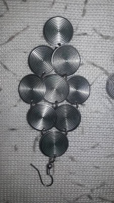 Bijuterie vintage,cercei vintage cu taleri argintii,7 cm/4 cm,usori,T.GRATUIT foto