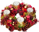 Coronita advent rosie MagicHome pentru Craciun, 30x30x8 cm