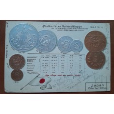 Carte postala, circulata, steaguri nationale, 1905