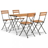 Set de bistro pliabil, 5 piese, lemn masiv de acacia si otel