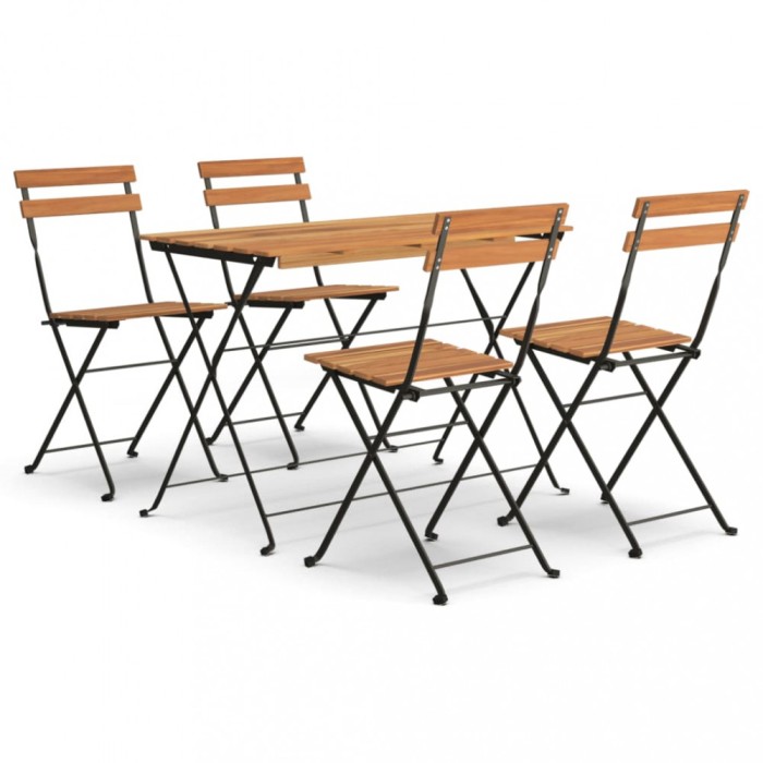 Set de bistro pliabil, 5 piese, lemn masiv de acacia si otel