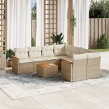 vidaXL Set canapele de grădină, 9 piese, cu perne, bej, poliratan