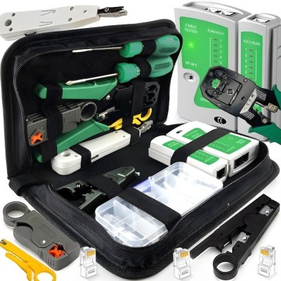 Set Unelte Retea HandyTools Dodaco cu Tester RJ45 RJ11, Cleste Sertizare 4 6 8P, 10 Mufe RJ45, 9 Piese, Etui Compact foto