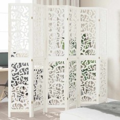 vidaXL Paravan cameră 6 panouri, alb, lemn masiv paulownia 358747