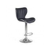 Scaun de bar HM H69, Piele ecologica, Inaltime ajustabila, Suport picioare, Cu spatar, Rotativ, 90 kg, Negru