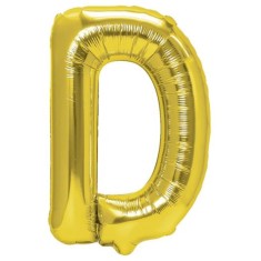 Balon Folie Metalizata Litera D, Cyrax, 80 cm, Umflati cu Heliu sau Aer, Ambalaj Individual, Pai inclus, Auriu foto