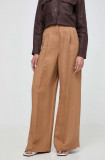 Weekend Max Mara pantaloni din in culoarea maro, lat, high waist 2415130000000