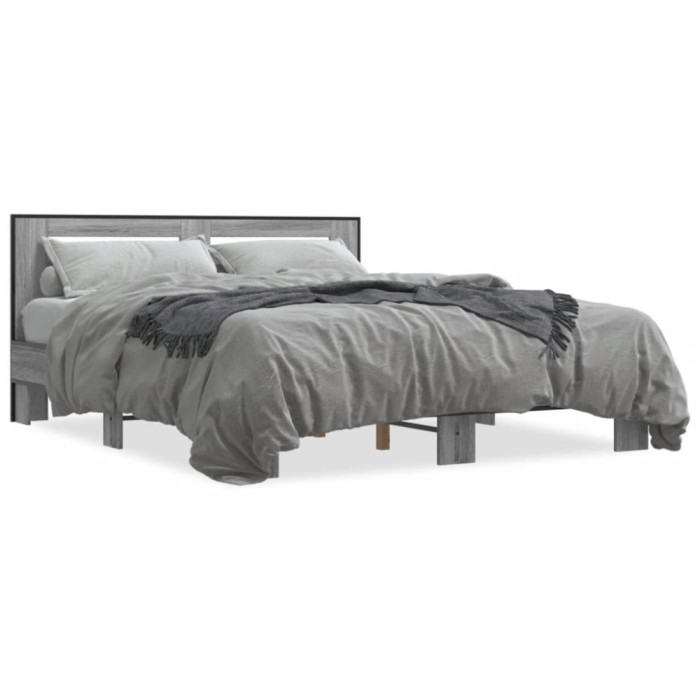 vidaXL Cadru de pat, gri sonoma, 150x200 cm, lemn prelucrat și metal 3280100