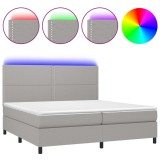 Cumpara ieftin Pat cu arcuri, saltea si LED, gri deschis, 200x200 cm, textil