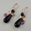 Cercei Argint 925 Placati Aur Roz cu Agat Negru, Acvamarin, Labradorit si Ametist - Bijuterii Handmade, Cutie Cadou Inclusa