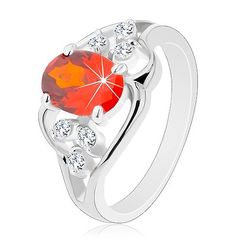 Inel de culoare argintie, zirconiu oval portocaliu, linii ondulate - Marime inel: 51