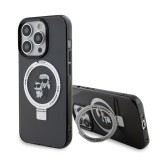 Husa iPhone 15 Pro Max Karl Lagerfeld Hardcase Ring Stand MagSafe, Karl&amp;Choupette, negru, KLHMP15XHMRSKCK