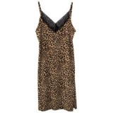 Camasă de Noapte Animal Print cu Dantelă Neagră și Bretele Reglabile, CMCLASS