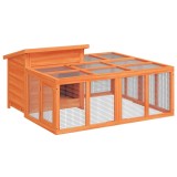Cumpara ieftin Cusca pentru iepuri maro 144x123x67,5 cm din lemn masiv de pin