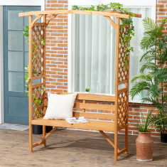 Outsunny Banca de gradina din lemn de brad cu arc decorativ pentru plante si ghivece, 160x50x198 cm, maro