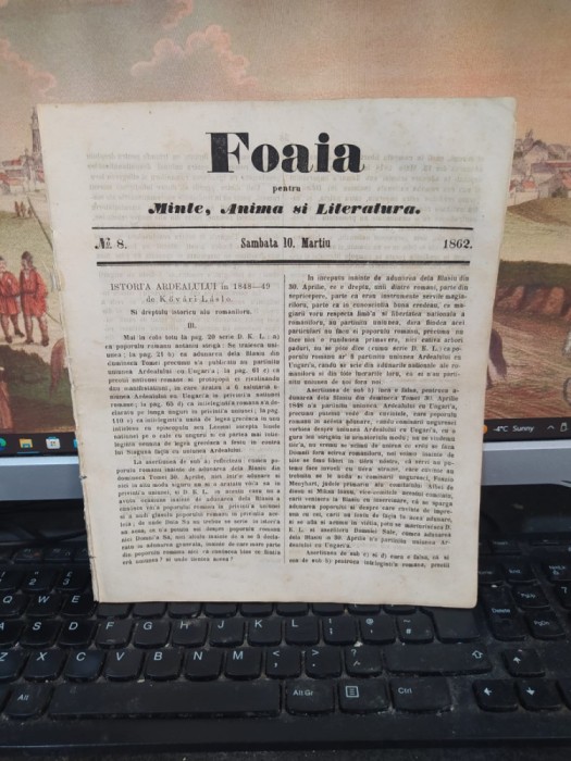 Foaia pentru Minte, Inimă și Literatură, nr. 8, 10 Martie 1862 A. T. Laurian 081