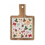 Platou servire Craciun lemn ceramica multicolora cm 12 x 18 H