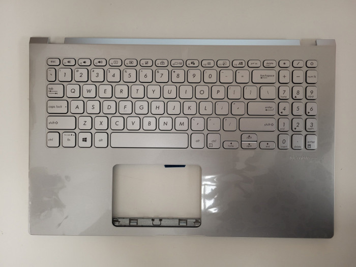Carcasa superioara cu tastatura palmrest Laptop, Asus, VivoBook 15 X509FJ, 90NB0MZ1-R32US0, iluminata, argintie, layout US