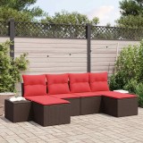 vidaXL Set de canapele pentru grădină cu pernă 6 pcs Maro poliratan 3347174