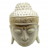 Statueta feng shui cap buddha din lemn pentru perete alb - 30cm, Stonemania Bijou