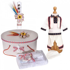 Set national, trusou botez, cutie trusou, lumanare si costum traditional