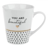 Cană New Bone, Model &quot;You Are Beautiful&quot;, Alb, Capacitate 0,35 L, Oem
