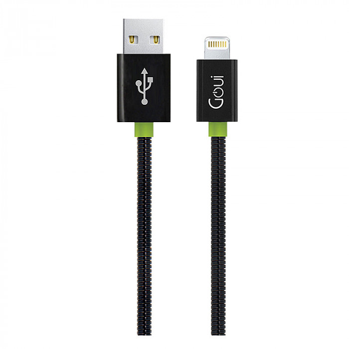Cablu Date si Incarcare USB la Lightning Goui Metal Spring, 0.3 m, Negru G-LC30-8PIN