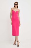 Bardot rochie VIENNA culoarea roz, midi, mulată, 58558DB