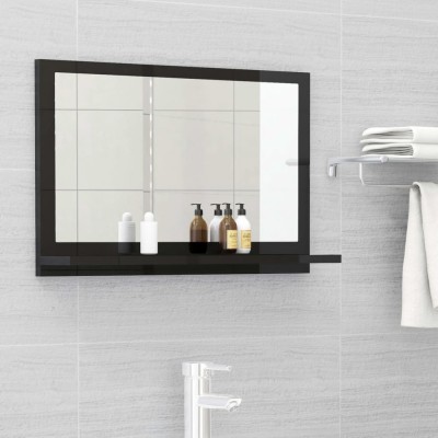 Oglindă baie LED negru extralucios 60x10,5x37cm lemn prelucrat foto