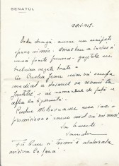 A3798N Scrisoare olografă cu antet Senatul Rom&acirc;niei, 1937
