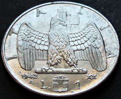 Moneda istorica 1 LIRA - ITALIA FASCISTA, anul 1942 * cod 4734 = magnetica foto