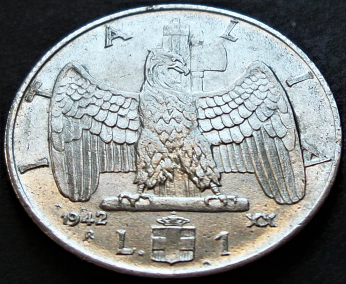 Moneda istorica 1 LIRA - ITALIA FASCISTA, anul 1942 * cod 4734 = magnetica