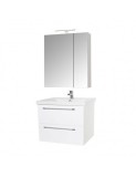 Set mobilier baie suspendat, cu lavoar ceramic, GN0541, front MDF, 60 cm, 2 sertare, glisiere soft close si dulap cu oglinda Celine, PAL, iluminare le