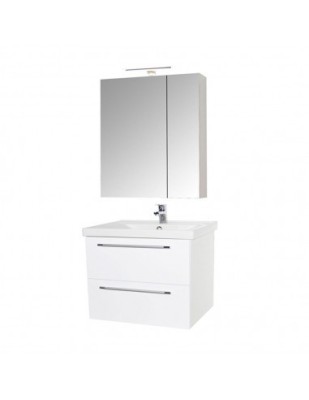 Set mobilier baie suspendat, cu lavoar ceramic, GN0541, front MDF, 60 cm, 2 sertare, glisiere soft close si dulap cu oglinda Celine, PAL, iluminare le foto