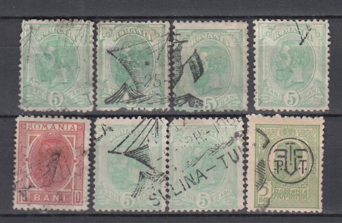 ROMANIA 1900 REGELE CAROL I SPIC DE GRAU LOT STAMPILA VAPOR SULINA-TULCEA