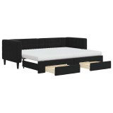 Cumpara ieftin Pat de zi cu extensie si sertare, negru, 80x200 cm, catifea