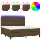 Cumpara ieftin Pat cu arcuri, saltea si LED, maro inchis, 200x200 cm, textil