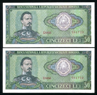 q605 PERECHE CONSECUTIVA 50 LEI 1966 NECIRCULATA UNC foto