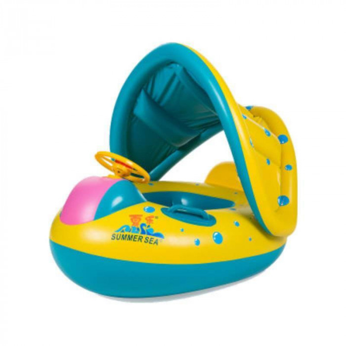Colac gonflabil Edman Summer sea, cu volan, acoperis si suport pentru copii tip Yacht