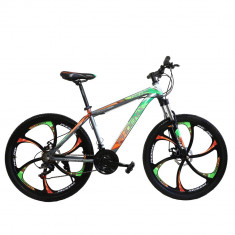 Bicicleta MTB hardtail 26 inch, Shimano 21 viteze, cadru otel, portocaliu-verde, Tornado Phoenix foto