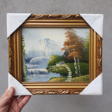 Tablou peisaj munte, acrilic pe canvas, rama imitatie lemn, 32x27 cm. Rama 4x2.2