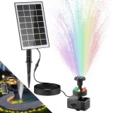 Pompă pentru f&acirc;nt&acirc;nă solară cu apă cu baterie de 2000mAh, kit pompă pentru f&acirc;nt&acirc;nă alimentată solar de 3.5W cu lumini LED, 8 duze, pentru băi de păsăr