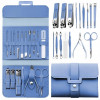 Set Manichiura si Pedichiura 16-in-1 cu plic din piele ecologica, model "MANI-CUT BLUE", culoare Albastra, AVEX