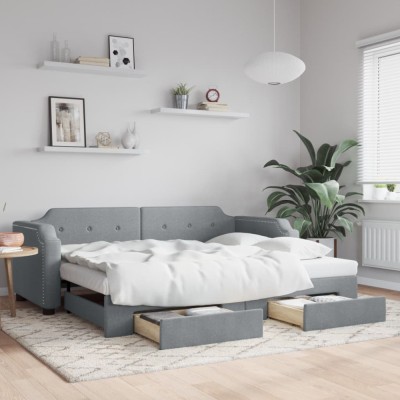 vidaXL Pat de zi cu extensie și sertare, gri deschis, 90x200 cm textil foto