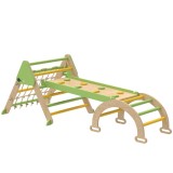 AIYAPLAY Set de Joacă pentru Copii 5 &icirc;n 1 cu Triunghi, Perete Neted și Arc, din Lemn de Plop și Pin, 191.5x74.5x63 cm | Aosom Romania
